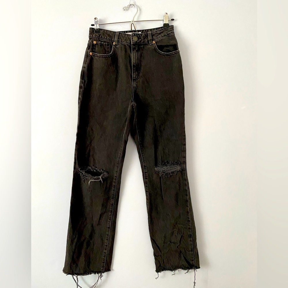 Garage Droit Annees 90s Straight Black Jeans Destroyed Frayed Size 3 / 26